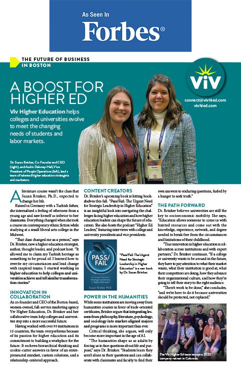 Forbes Magazine Article Viv Higher Education Featured in Forbes.